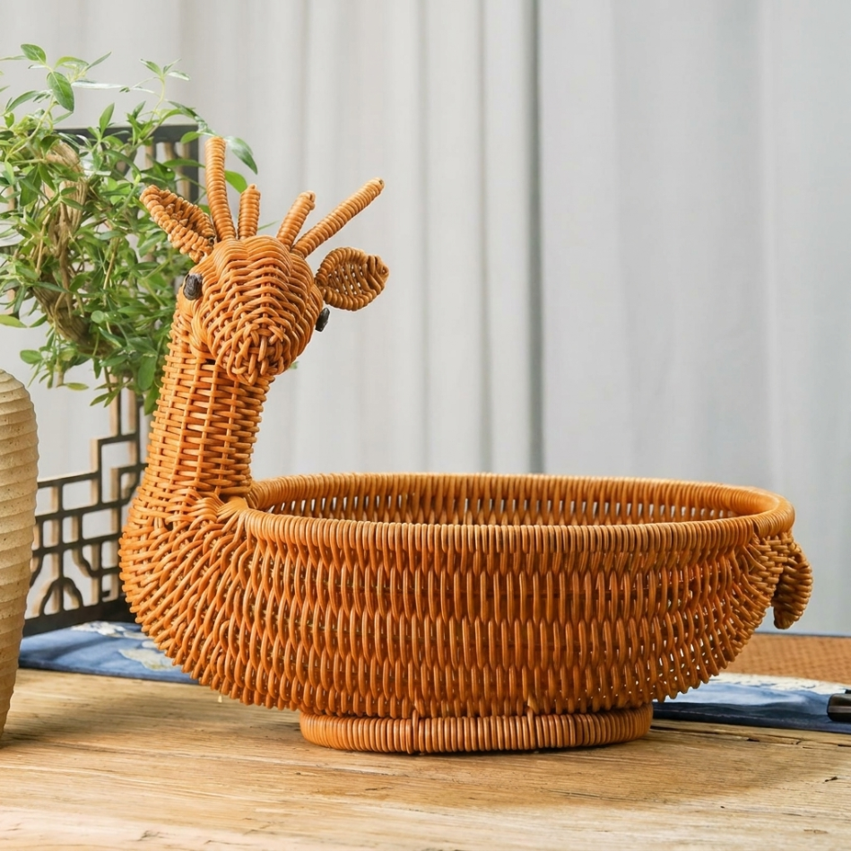 Handcrafted Little Deer Bamboo Basket