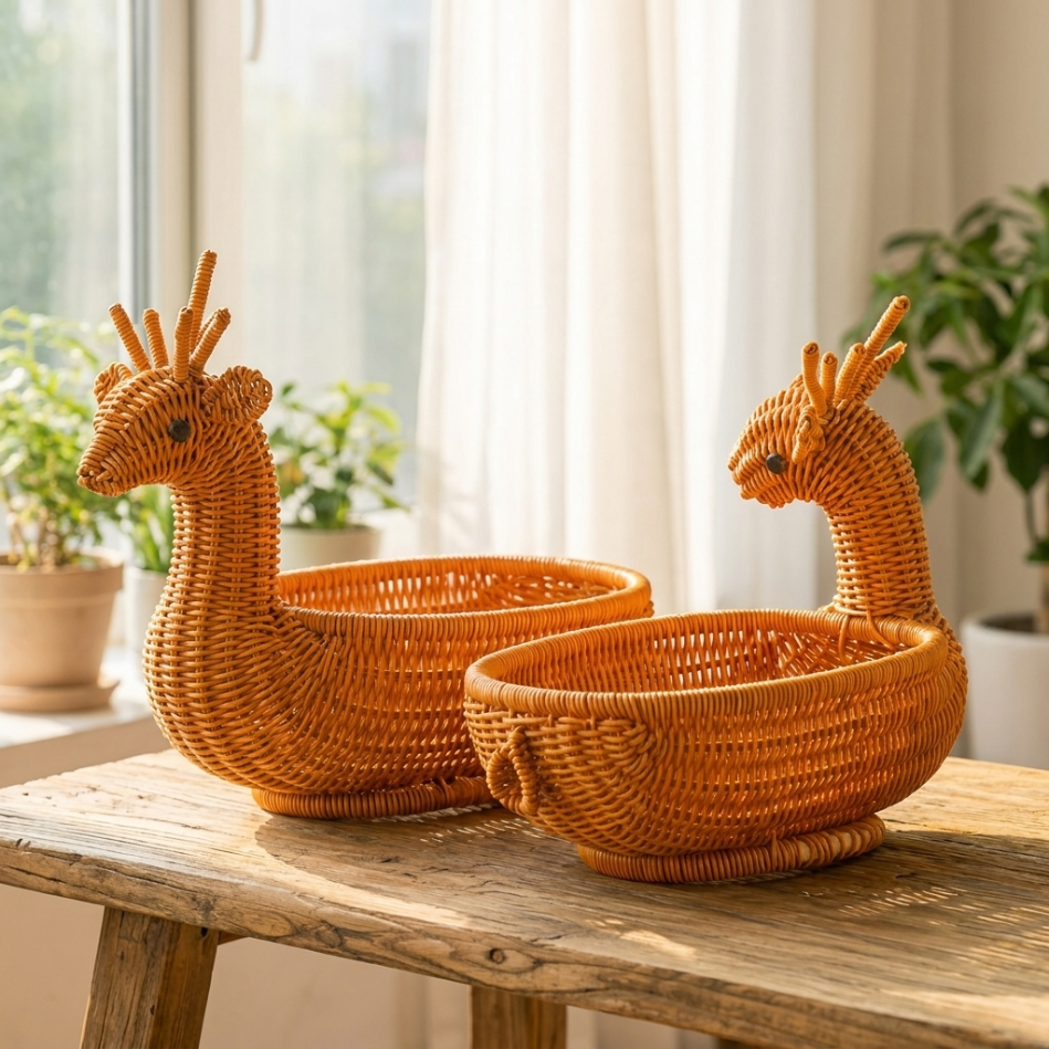 Handcrafted Little Deer Bamboo Basket