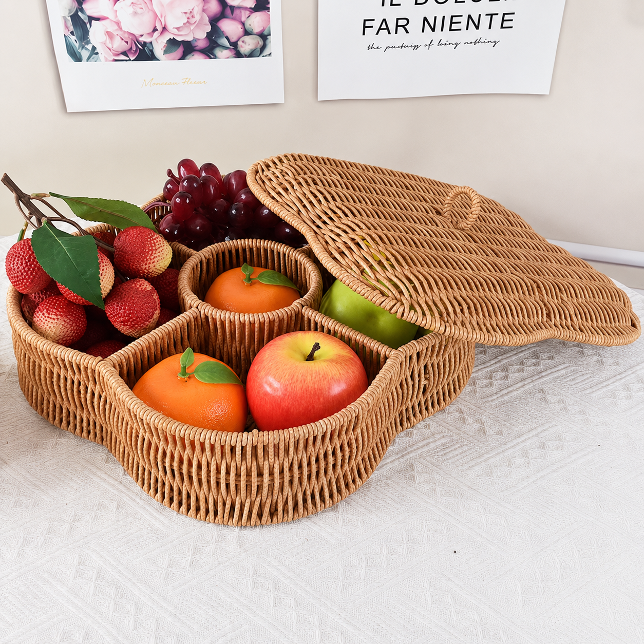 Handcrafted Woven Divided Serving Tray with Lid