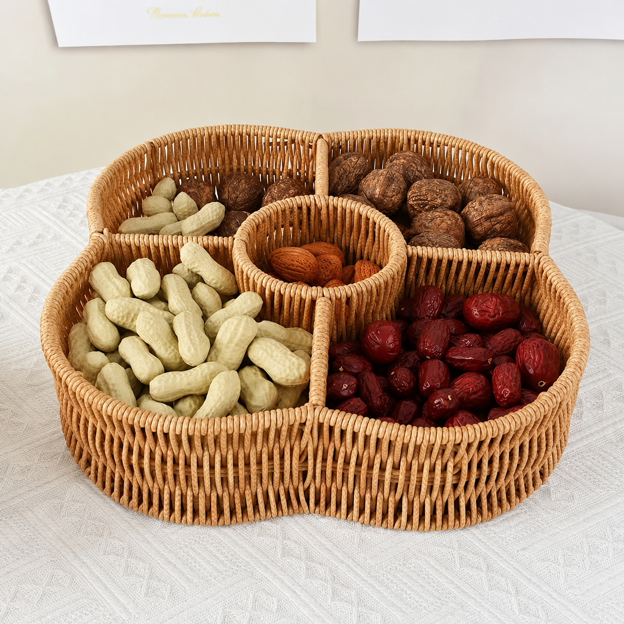 Handcrafted Woven Divided Serving Tray with Lid